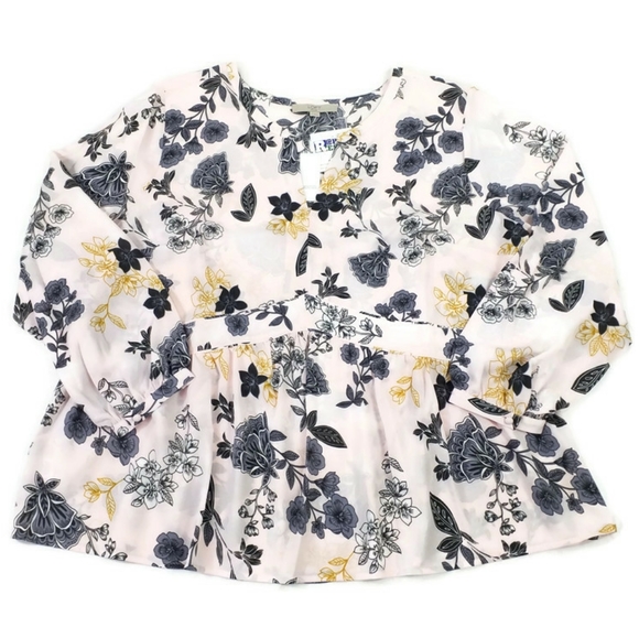 Loft Plus Pink Floral Print Long Sleeve Semi Sheer Blouse Womens Size 22 - Picture 14 of 16